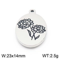 Pendentif fleur de naissance ovale en acier inoxydable avec gravure et dimensions de 23x14mm - Style Floral (KLJ8074-Z)
