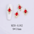 Detail of red oval gemstone nail charm with gold rhombus frame and white crystals - Gold Base Red Stone(A182)