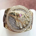 Gold eagle ring for men with ruby eye and sparkling zircon pavé on wide watch-style band - US 8 / AJZ1913 Zirconia Eagle