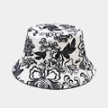 White bucket hat with black vintage floral print and reversible double-sided design - M (56-58cm) / White Vintage Pattern
