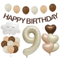 9th birthday cream and brown balloon set with number 9 and happy birthday banner - Cream White Number Set 9