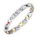 Two-tone gold and silver stainless steel heart link magnetic therapy bracelet for women - Gold + Silver