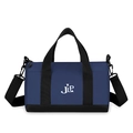 Blue nylon crossbody pillow bag with black top handles and detachable shoulder strap - Dark Blue