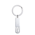 Minimalist stainless steel keychain featuring a long rectangular pendant with hollow W letter - Letter W
