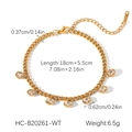 Detailed view of gold stainless steel bracelet showing lobster clasp and dimensions - Gold Six Round Crystal Bracelet (HC-B20261-WT)