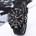 Men's sport quartz watch with black dial, yellow numerals, and contrast stitching strap - Yellow