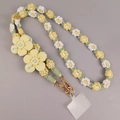 Handmade woven crossbody phone strap with yellow daisy flowers and smile charms - Green Yellow White Woven Daisy
