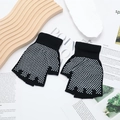 Black knitted half-finger sports gloves with white non-slip grip dots for yoga and fitness - One Size / Half Finger with Non-Slip Grip