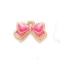 Pink enamel bow pendant with gold metal finish for DIY jewelry making accessories - Rose Red