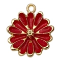 Red flower pendant with golden frame and enamel finish for DIY jewelry making - Chrysanthemum (19605)