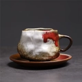 Irregular handmade ceramic coffee cup with saucer in white and reddish-brown finish - 237-c Time Capsule Cup + Saucer (black) 200ml / Universal
