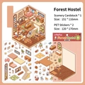Wald-Hostel-Thema 3D-DIY-Aufkleber-Set mit PET-Material und Hintergrundkarte - Waldherberge