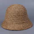 Detail of hand-woven straw sun hat texture in brown showing the intricate craft pattern - Khaki / M(56-58cm)