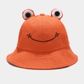 Funny orange frog bucket hat with 3D eyes and embroidered smile for outdoor wear - M (56-58cm) / Orange