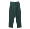 Detailed flat lay of dark green slim fit straight leg trousers with smooth fabric texture - XS / Dark Green