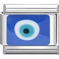 DIY stainless steel charm link with blue and white enamel evil eye pattern for bracelets - 0174 - The Devil's Eye