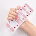 Self-adhesive pink nail stickers with gold lines and white floral patterns UNE036 - Pink Base Gold Line Flower Heart Style (UNE-36)