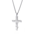 Polished stainless steel Tree of Life cross pendant necklace with sturdy link chain - Silver