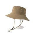 Khaki wide brim sun hat with ventilation holes and adjustable chin strap for outdoors - Khaki