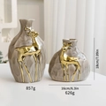 Set of two grey ceramic Christmas vases with gold reindeer and ice crackle texture - Gray Reindeer Small And Large