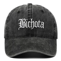 Vintage washed black cotton baseball cap with white Bichota gothic embroidery - Black
