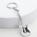 Creative black and white enamel guitar keychain with silver metal ring and chain - White