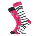Chaussettes asymétriques créatives en coton rose et blanc avec motifs zébrés noirs - Taille unique / Rose Blanc Zèbre