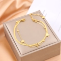 Double-layered gold-plated star chain bracelet with polished snake bone texture - Gold