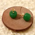 Green glass apple pendant with gold leaf accent, handmade jewelry accessory, 14x20mm - 8# Dark Green Apple