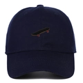 Macro shot of navy blue cotton twill baseball cap with detailed skateboard embroidery - Adjustable / Navy Blue