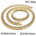 Two-tone silver and gold stainless steel Cuban chain necklace and bracelet set for men - Matte Golden
