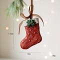 Red retro resin Christmas stocking hanging ornament with white trim and green leaves - Retro Red Stocking