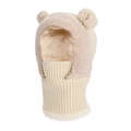 Cute beige bear-ear plush integrated hat and scarf set with thick warm lining - Beige