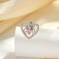 Nischen Herz-Spinne Knorpelpiercing-Stecker mit rosa Herz-Edelstein und klaren Steinen in Silber - Rosa