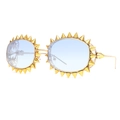 Occhiali da sole ovali steampunk con rivetti dorati, montatura cava e lenti azzurre - Montatura Oro Doppia Lente Blu (Borchie Oro)