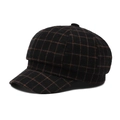 Vintage black and brown plaid newsboy cap in thick wool fabric with classic crown button - 58-59cm / Black