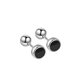 S925 sterling silver black disc stud earring with screw back and hallmark detail - 925 Silver / Drip Glue Round Screw Earrings Platinum Plated (PED342)