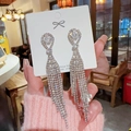 Elegant 925 silver long tassel earrings with sparkling rhinestones and heart design - Luxury Multi-Row Zircon Tassel (E0335) 925 Sterling Silver Earring Post