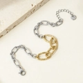 Two-tone stainless steel interlocking heart chain bracelet with silver and gold links - Polished Beads Splicing Chain / Bicolor-S-Shape Chain (SL6446)
