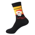 Thick black Christmas terry socks with Santa Claus pattern and Merry Christmas text - Black Santa Claus Head Pattern (M06)