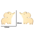 Golden stainless steel elephant stud earrings 12mm x 10mm size guide on white background - Gold