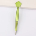 Green glitter ballpoint pen featuring a decorative flower top and a sleek metal tip - Flower / Holographic Green