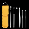 6-piece stainless steel earwax removal kit with a bright yellow PU leather storage case - Yellow Leather Case Style (C11DJ) / Yellow