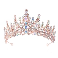 Elegant rose gold alloy crown with colorful rhinestones for bridal hairstyle and prom parties - Rose Gold All AB Rhinestone