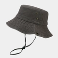 Detalle de gorro de algodón gris oscuro con ojales metálicos y correa ajustable de barbilla - Gris Oscuro Rayado