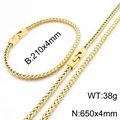 Goldschmuck-Set mit 4mm Drachenknochen-Halskette und passendem Armband aus Edelstahl - Gold Set (KS219710-KFC)