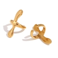 Orecchini ear cuff minimalisti in acciaio inossidabile placcato oro 18 carati con design fluido - Coppia di Orecchini a Clip a Croce / Oro