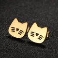 Minimalist cat stud earrings in gold stainless steel with heart cutout detail - Cat / Gold