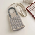 Beige knitted phone bag with grey geometric patterns and long shoulder strap - Beige & Light Grey Wheat Ear