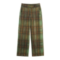Groene broek met hoge taille en uitlopende pijpen in bruin en koffie ruitpatroon - XS / Geruite Broek